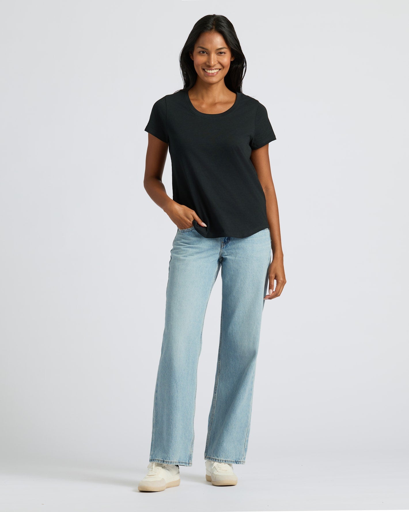 Womens Black Slub Scoop Neck Tee 2-Pack