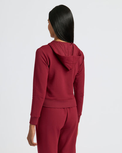 Womens Dark Maroon Crop Zip Hoodie