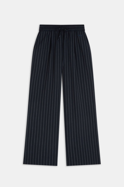 Drawstring Wide Leg Trousers - Navy Stripe