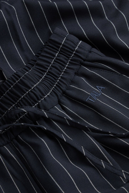 Drawstring Wide Leg Trousers - Navy Stripe