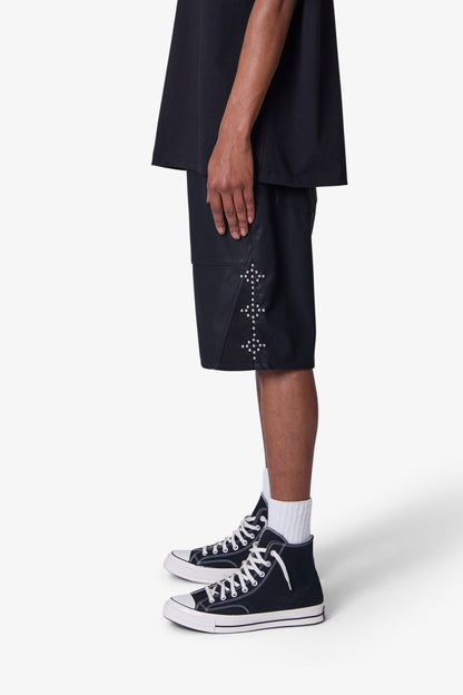 Ultra Baggy Leather Studded Shorts - Black
