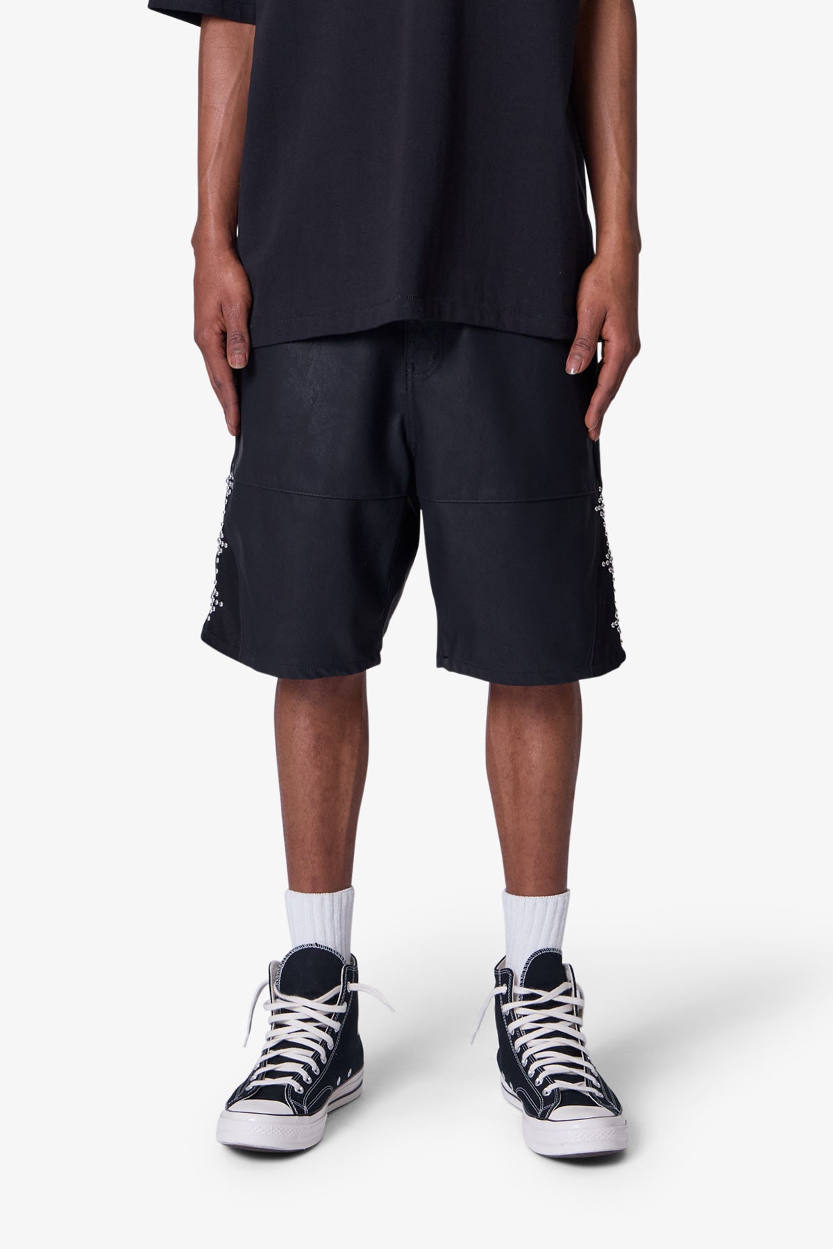 Ultra Baggy Leather Studded Shorts - Black