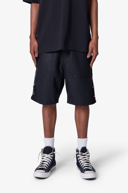 Ultra Baggy Leather Studded Shorts - Black